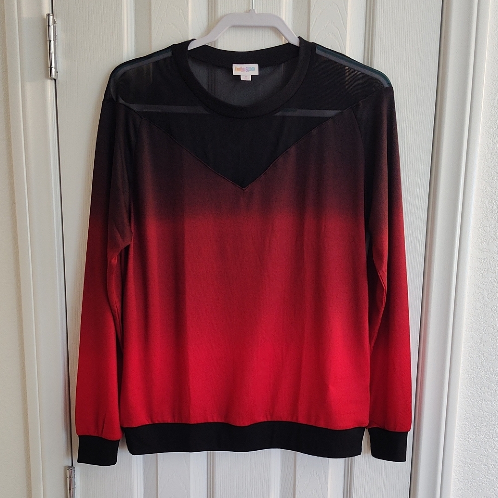 LuLaRoe Lizzy Long Sleeve Red and Black Gradient Mesh Crewneck Sweater Size M